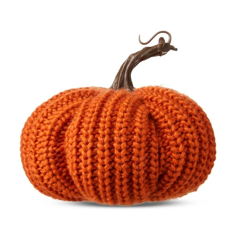 Harvest Orange Knit Pumpkin Decoration, 5.5", by Way To Celebrate | Walmart (US)