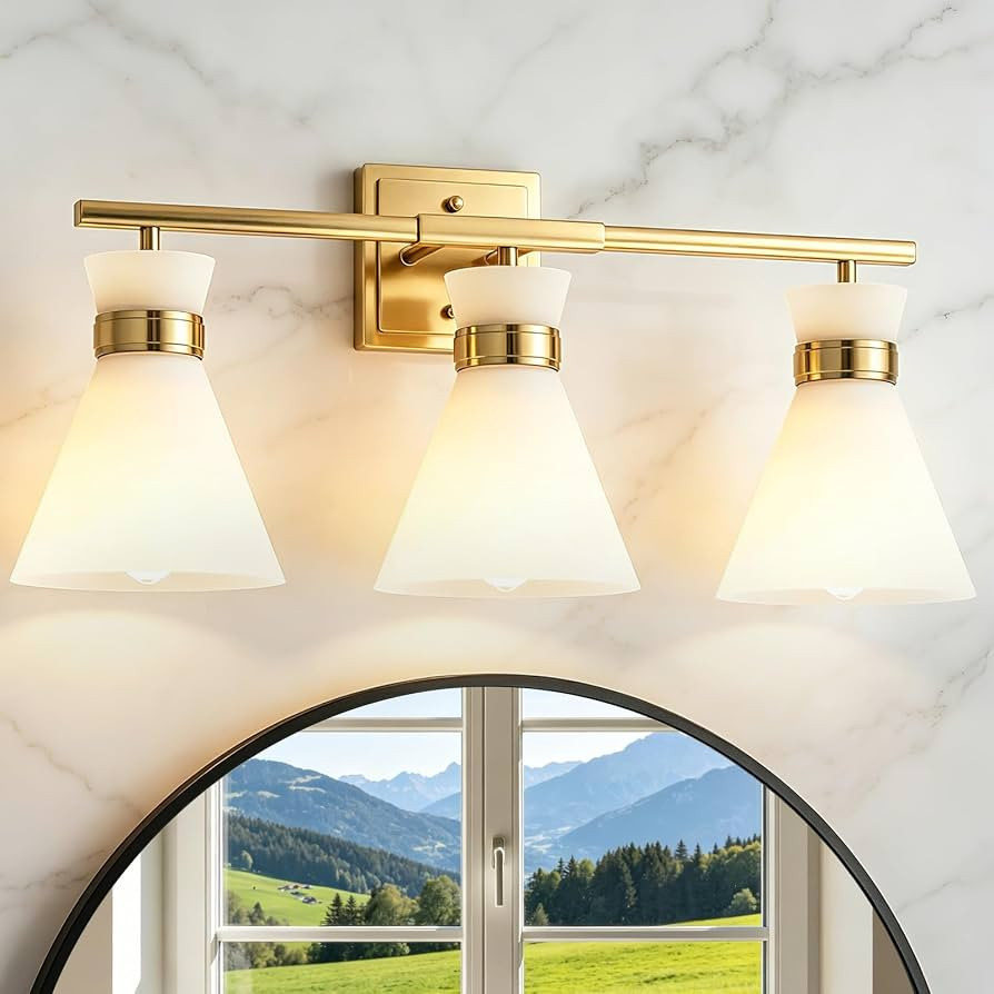 Brushed Gold Bathroom Vanity Lights, 3-Light Bathroom Light fixtures Over Mirror, Modern Vanity L... | Amazon (US)