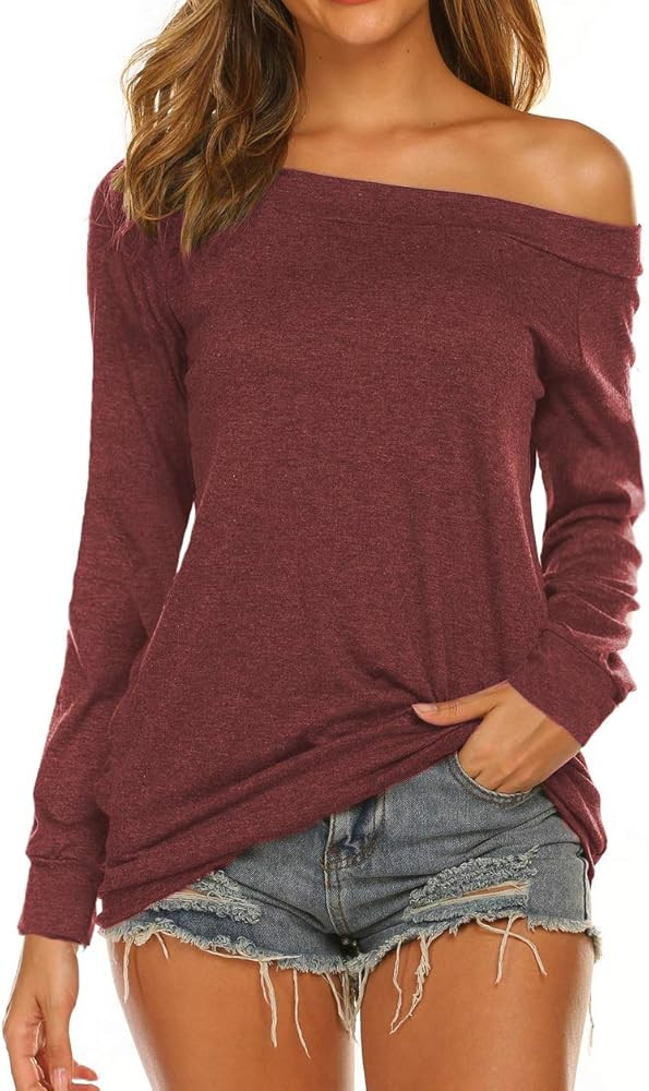 Women's Long Sleeve Boat Neck Off Shoulder Blouse Tops | Amazon (US)