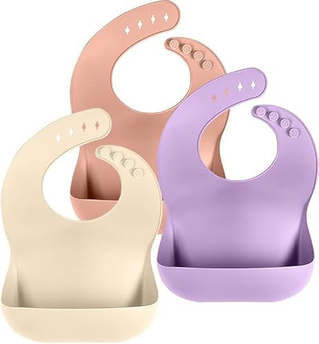Cuddle Campus Set of 3 Silicone Bibs for Babies & Toddlers,Soft Adjustable Bibs with Pocket Food Catcher for Baby Girl,Boy(Set 9) | Amazon (US)