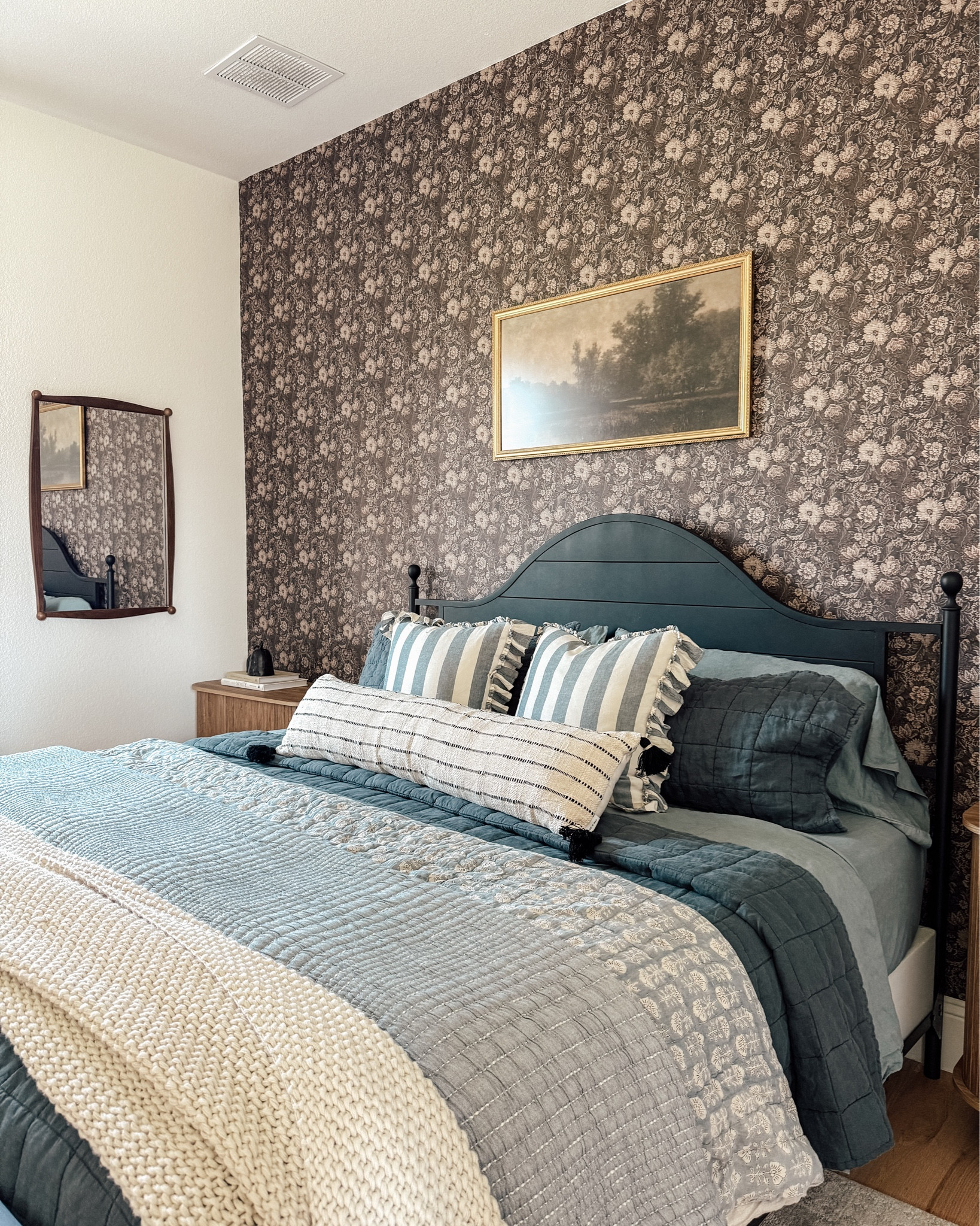 blue linen sheets, Quince, linen bedding, bed layers, Target bedding, throw pillows, black metal bed frame 

#LTKHome