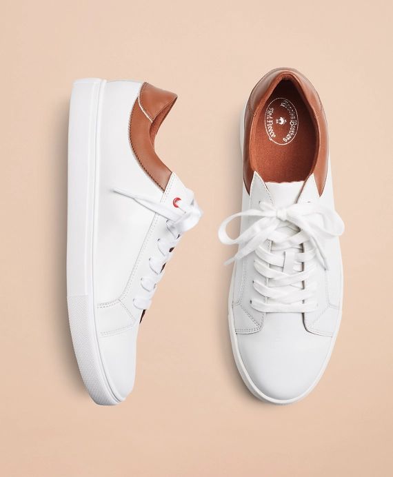White Contrast Leather Sneakers | Brooks Brothers