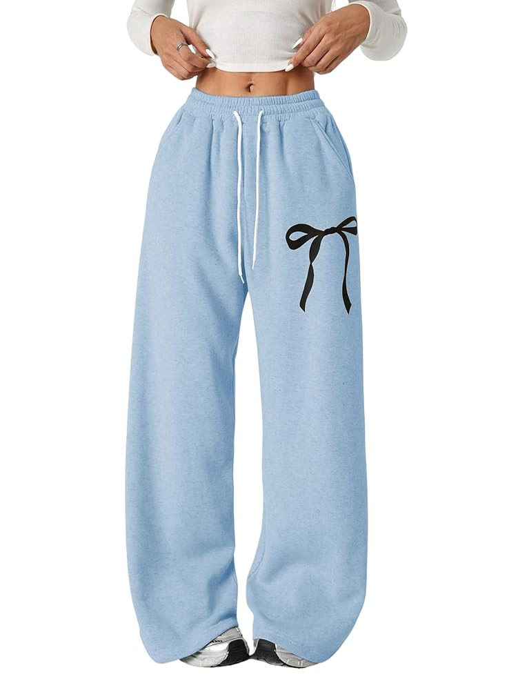 Verdusa Girl's Bowknot Baggy Sweatpants Lightweight Straight Leg Athletic Pants with Pockets | Amazon (US)