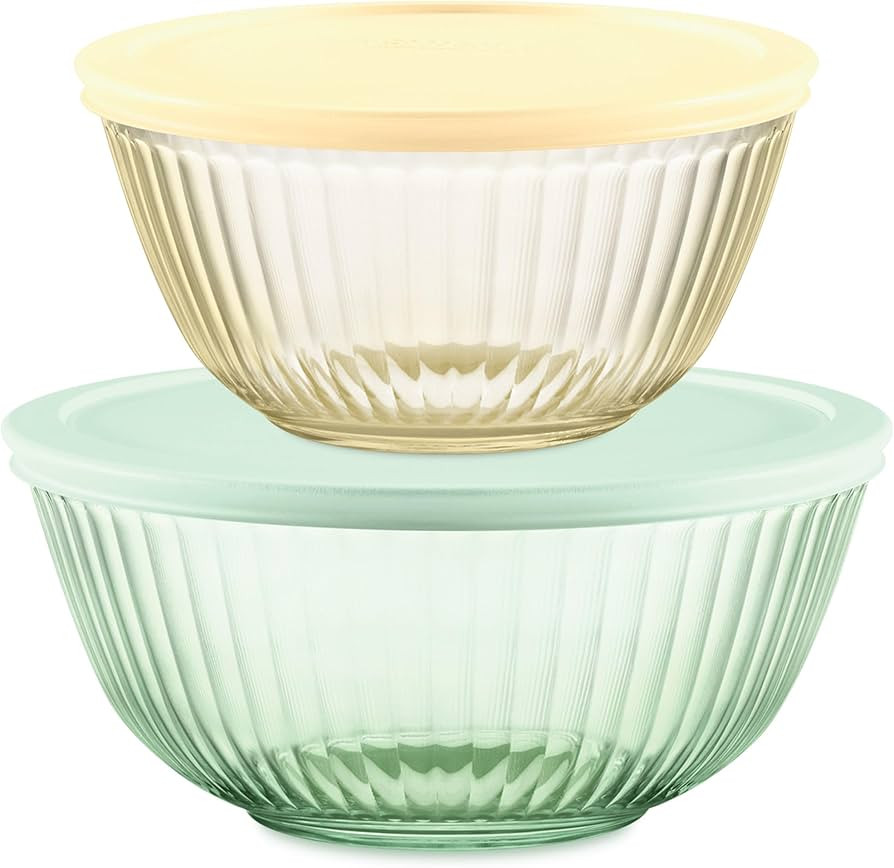 Pyrex Colors Tinted 4-PC, Small/Medium Glass Mixing Bowls With Lids, Nesting Space Saving Set of ... | Amazon (US)