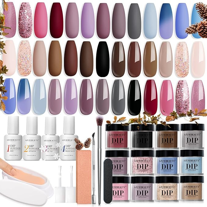 31 Pcs Dip Powder Nail Kit Starter, AZUREBEAUTY 20 Colors Black Brown Pink Glitter Dipping Powder... | Amazon (US)