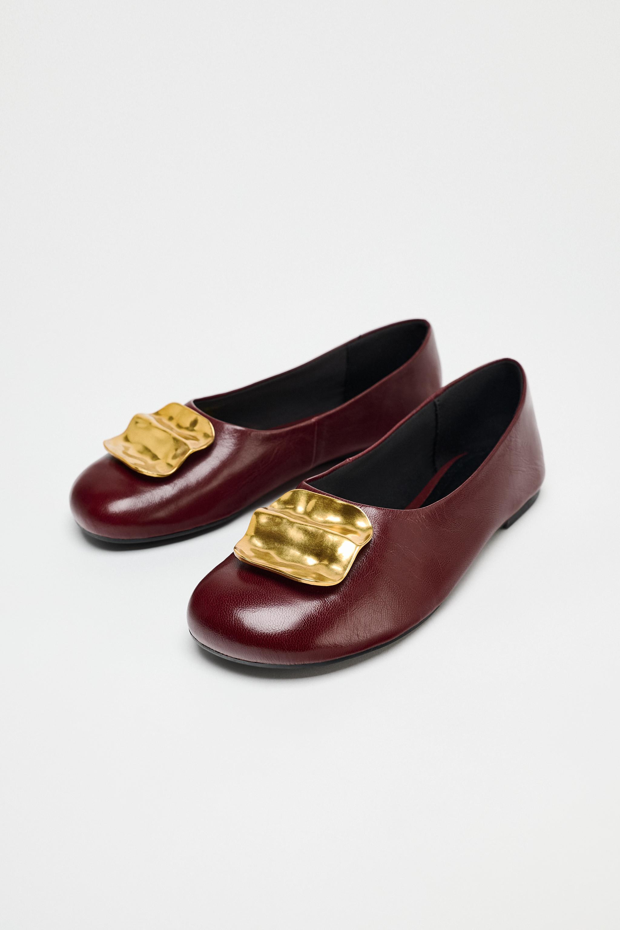 LEATHER BALLERINAS WITH METAL EMBELLISHMENT | Zara UK