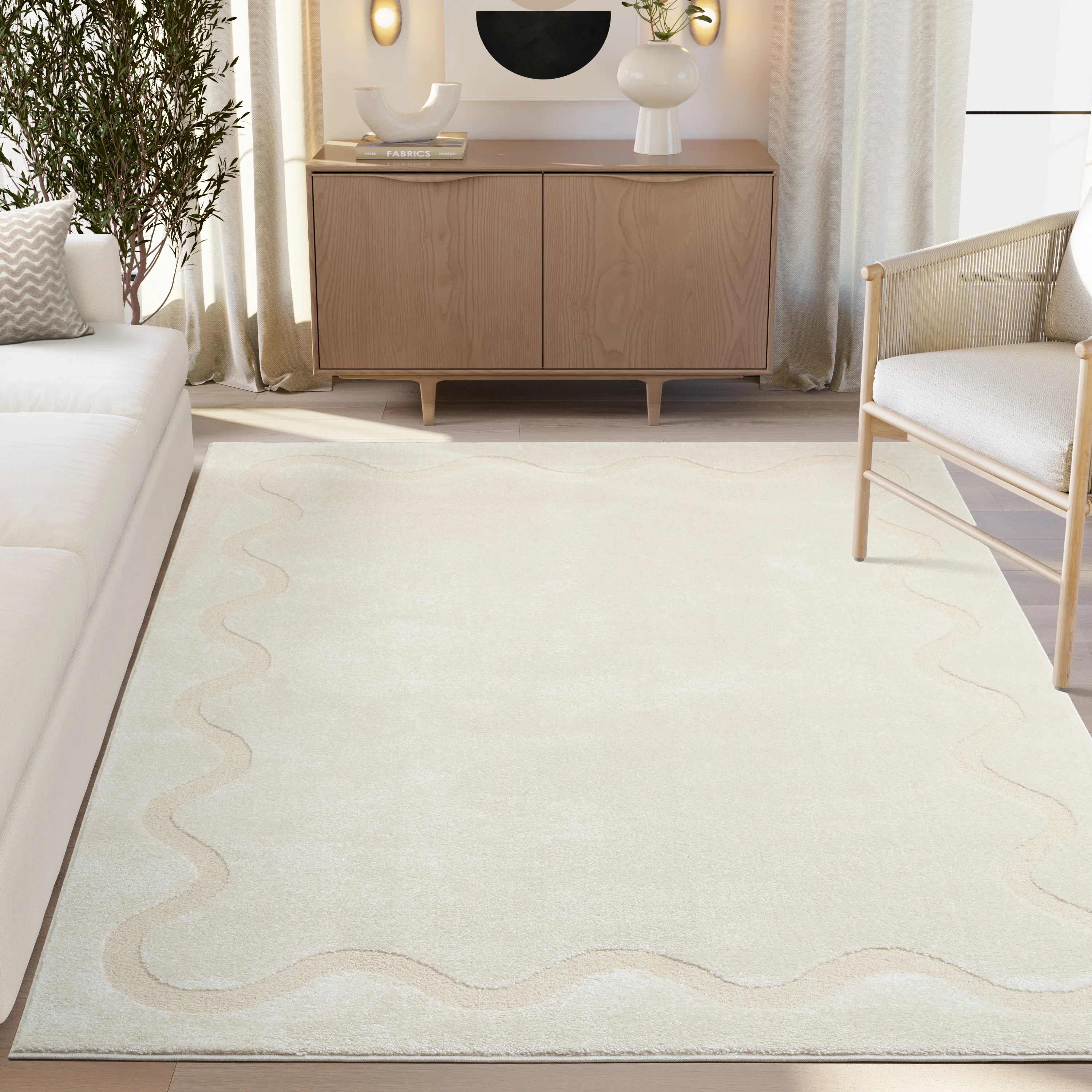 Abani Hatton COZ150A Beige Ondulating Bordered Area Rug | Wayfair North America