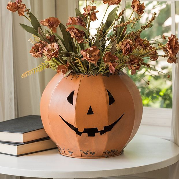 Rustic Metal Jack O Lantern Bowl 8 Inch | Antique Farm House