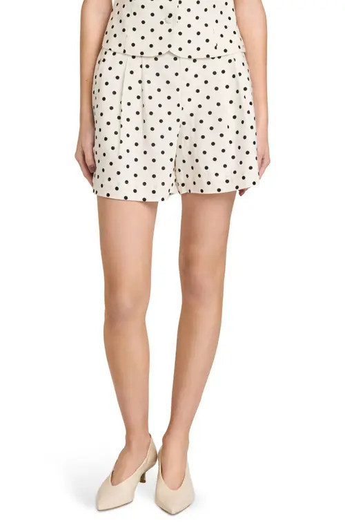 WAYF Arielle Pleated Shorts in Ivory Polka Dot at Nordstrom, Size Large | Nordstrom