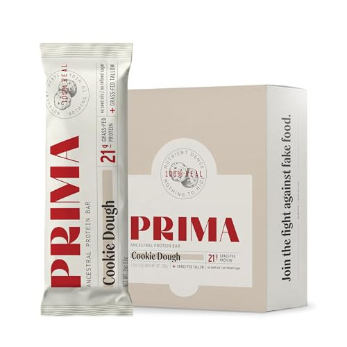 PRIMA Ancestral Protein Bar – Clean Grass Fed Protein Bar with Whey, Collagen, Honey, and Coconut – 21g Protein, No Preservatives or Seed Oils – Cookie Dough - 7 Pack | Amazon (US)