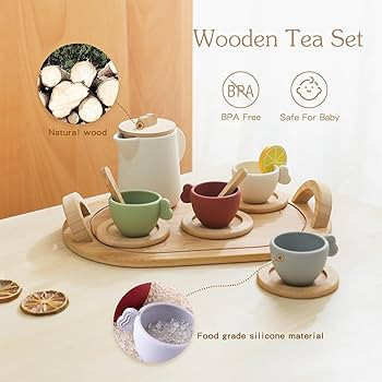 Wooden Tea Set for Little Girls, Enchanting Tea Party Set Silicone Tea Set Teapot Cups Carrying S... | Amazon (US)