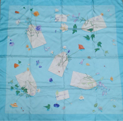 HERMES Carre 90 Silk Scarf  Des fleurs pour le dier 35in Blue 90cm | eBay US