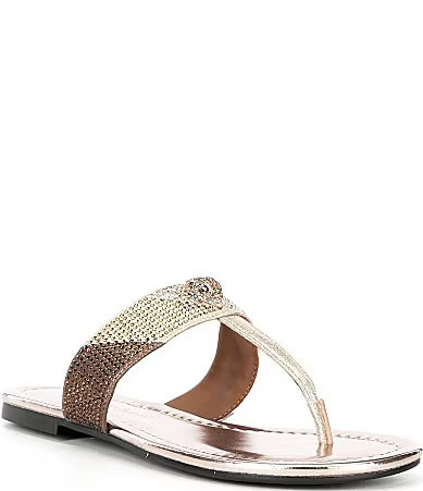 Kurt Geiger London Kensington Metallic Crystal Embellished Colorblock Logo Ornament T-Bar Sandals - 37(7) | Dillard's