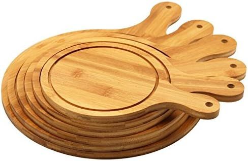 1 PCS 8 Inch Outside Diameter Round Natural Bamboo Wooden Pizza Tray with Handle Homemade Pizza B... | Amazon (US)