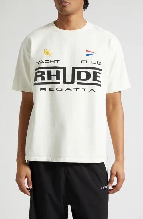 Rhude Regatta Club Graphic T-Shirt in Vintage White/Black/Green at Nordstrom, Size Small | Nordstrom