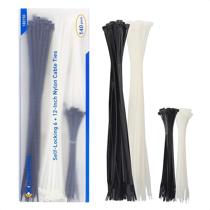 Cable Matters 140-Pack Cable Ties for Indoor and Outdoor, 6, 12-Inch Self-Locking Nylon Zip Ties ... | Amazon (US)
