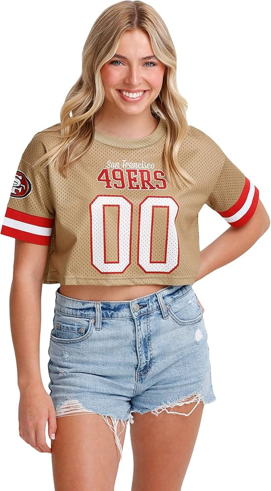 FOCO Women's NFL Ladies Fashion Gameday Jersey Mesh Crop Top Shirt | Amazon (US)