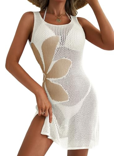 Dokotoo Women's Summer Swimsuit 2026 Cover up Crochet Beach Floral Hollow Out Slit Bikini Sleevel... | Amazon (US)