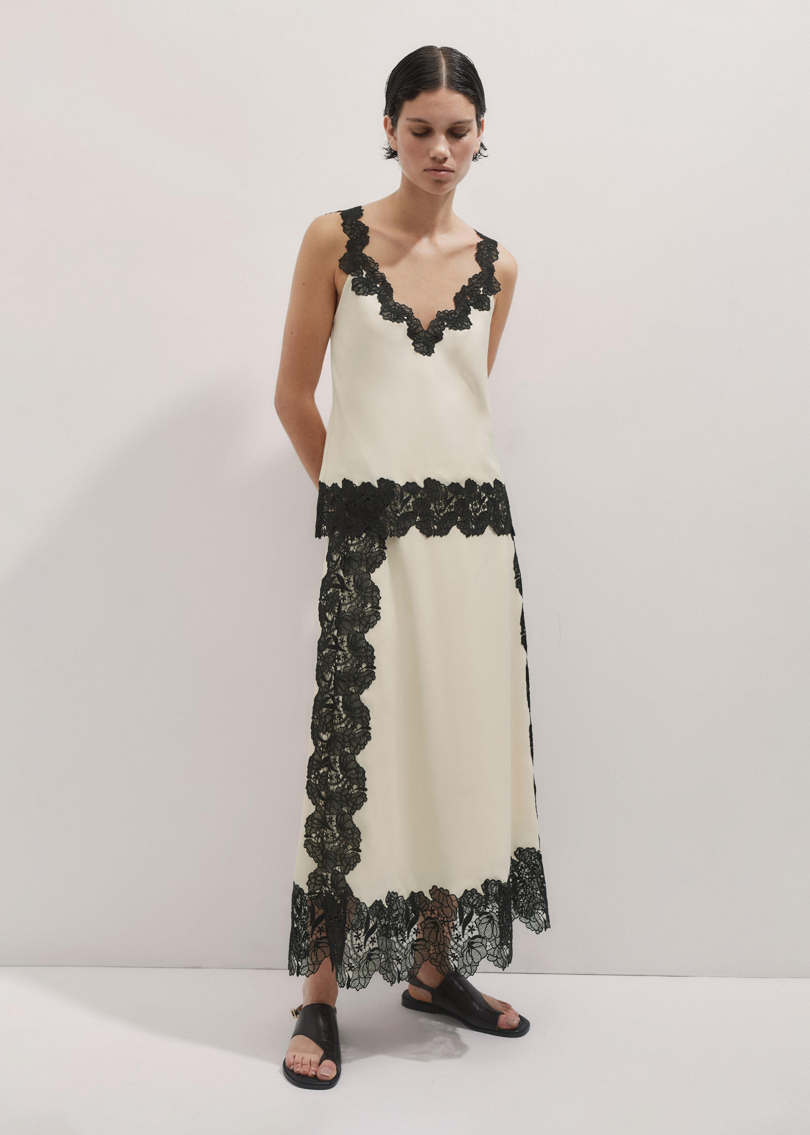 Women's Cream Floral Lace Camisole Top + Slip Skirt Co-ord | ME+EM | ME+EM Global (Excluding US)