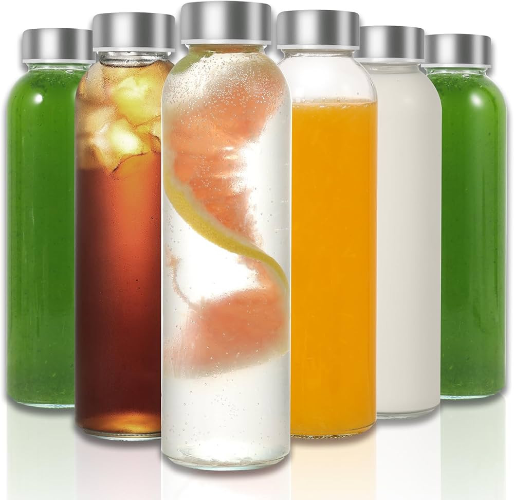 LIMILI Glass Bottles with Lids, 6 Pack 500ml Glass Bottles with Stainless Steel Lids, Glass Water... | Amazon (UK)