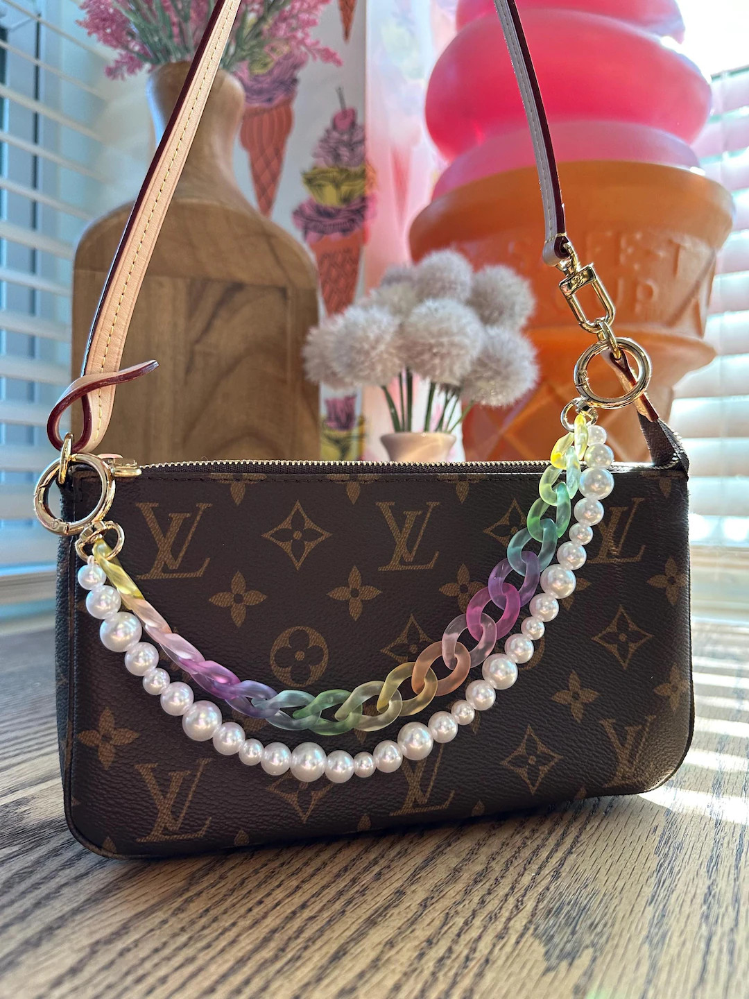 Rainbow and Pearl Beaded Purse Charm Cute Purse Strap Purse Jewelry Trendy Y2k Style, 90s Aesthet... | Etsy (US)