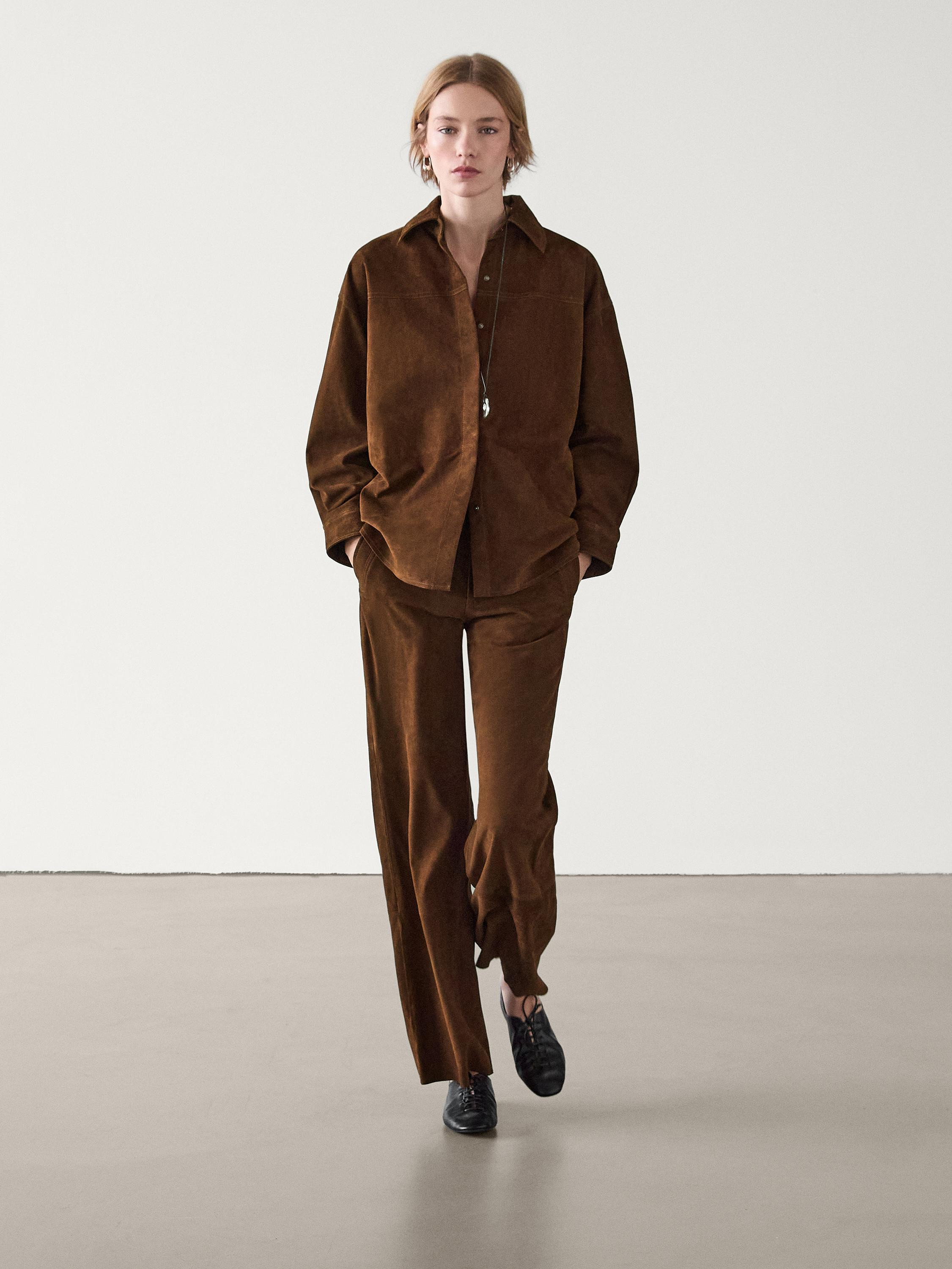 Oversize-Hemd aus Leder und Wildleder | Massimo Dutti DE