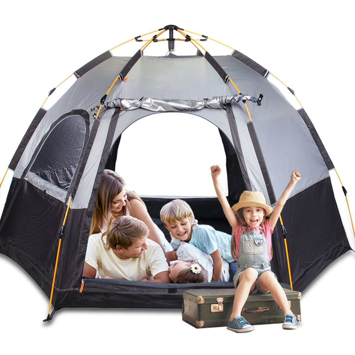3-4 Man Pop Up Camping Hiking Tent w/Anti Mosquito Net 2 Door Window Outdoor | Walmart (US)