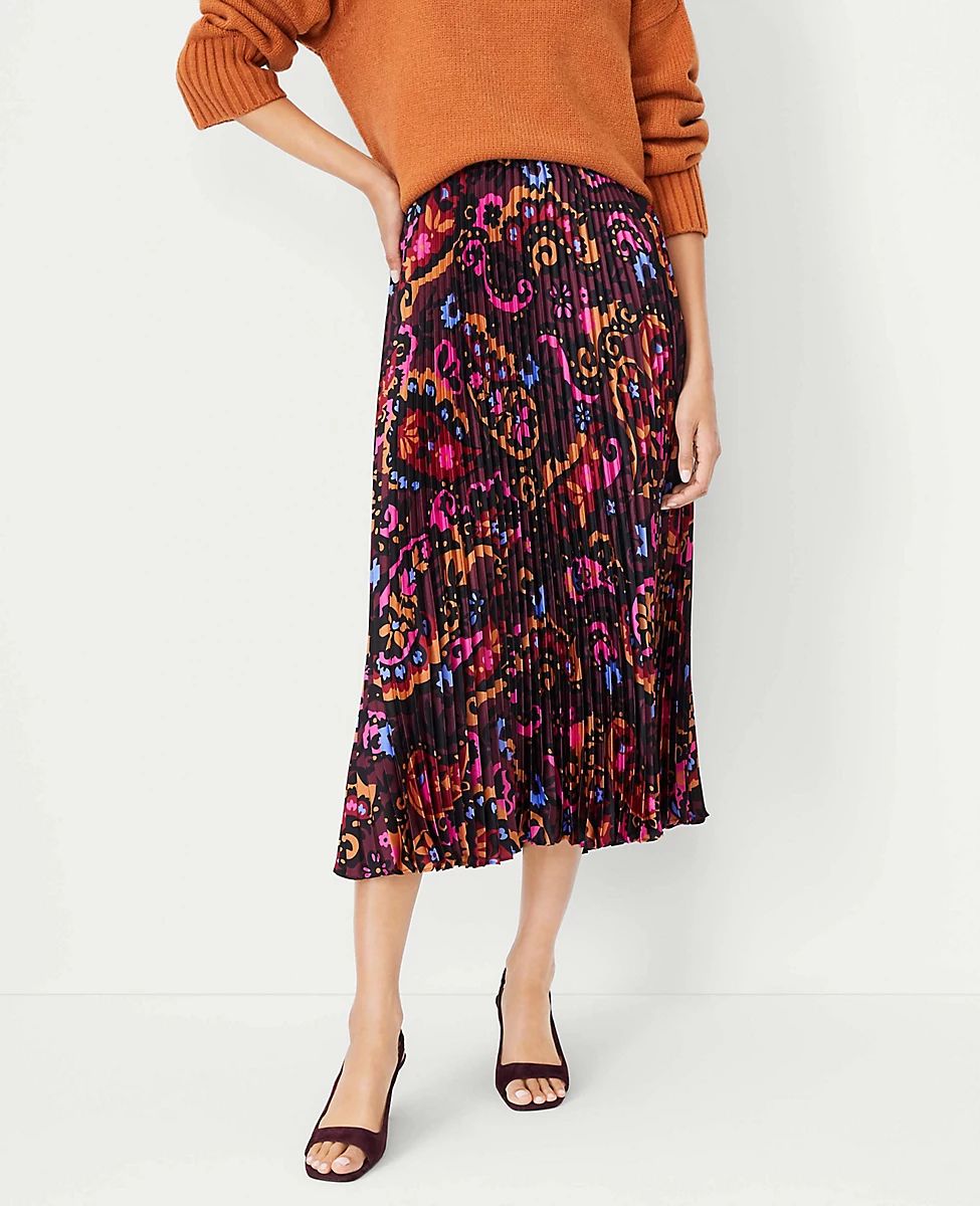 Paisley Pleated Midi Skirt | Ann Taylor (US)