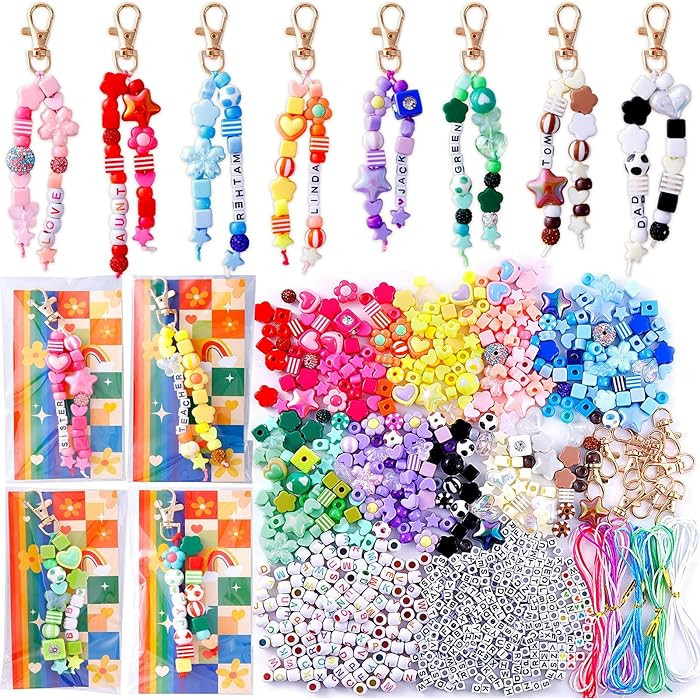 TOHONGADON 618 Pcs Bead Keychain Kit, Colorful Bag Charm Kit with Adjustable Alphabet Beads, Char... | Amazon (US)