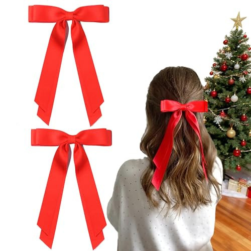 Ayesha Red Hair Bows Clips Red Christmas Hair Bows Barrettes Hair Accessories for Women Girls 2pcs red bows | Amazon (US)