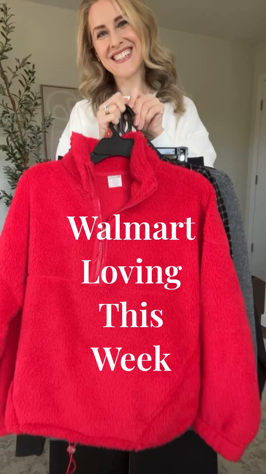 Walmart winter outfits! Free Assembly bootcut jeans are nice but run big, go down a size. I sized up one size to a medium in the red fleece, white sherpa sweatshirt  and the fringe sweater. Stayed true to size small in the wide leg pants. “Cheers” sweater is a 0X. #walmartfashion #walmartfinds 

#LTKOver40 #LTKFindsUnder100 #LTKFindsUnder50