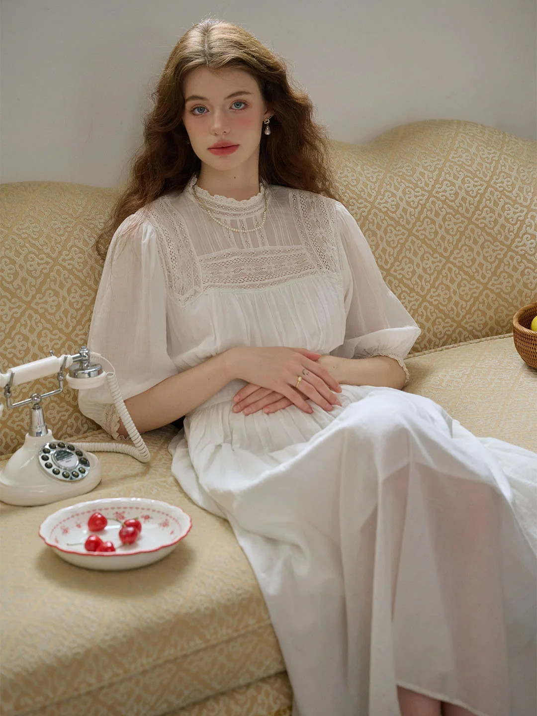Averie Lace Panel White Cotton Dress | Simple Retro