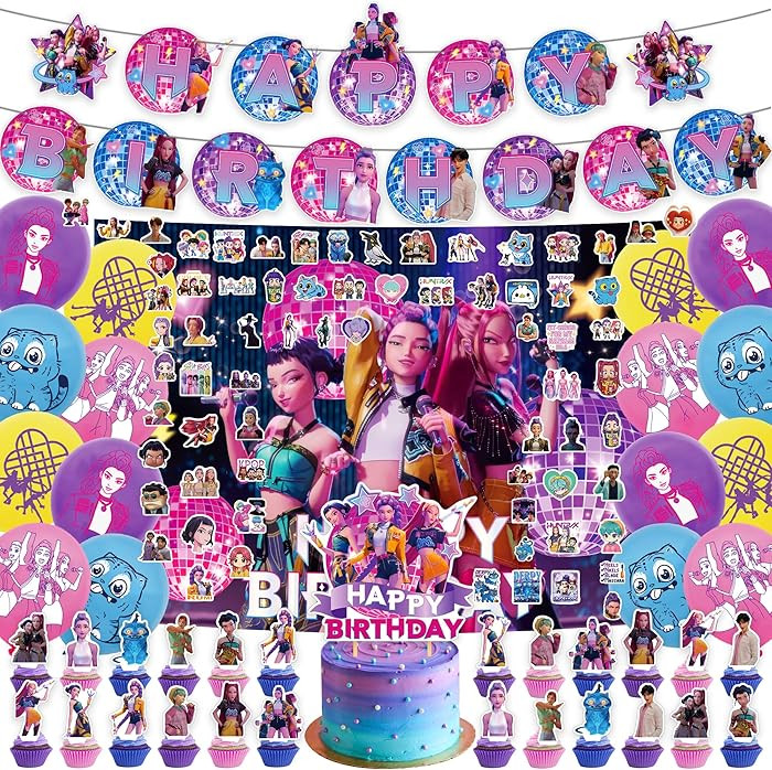 127 Pcs Demon Hunters Birthday Decorations, Party Supplies Kit with Backdrop, Banner, Cake Topper... | Amazon (US)