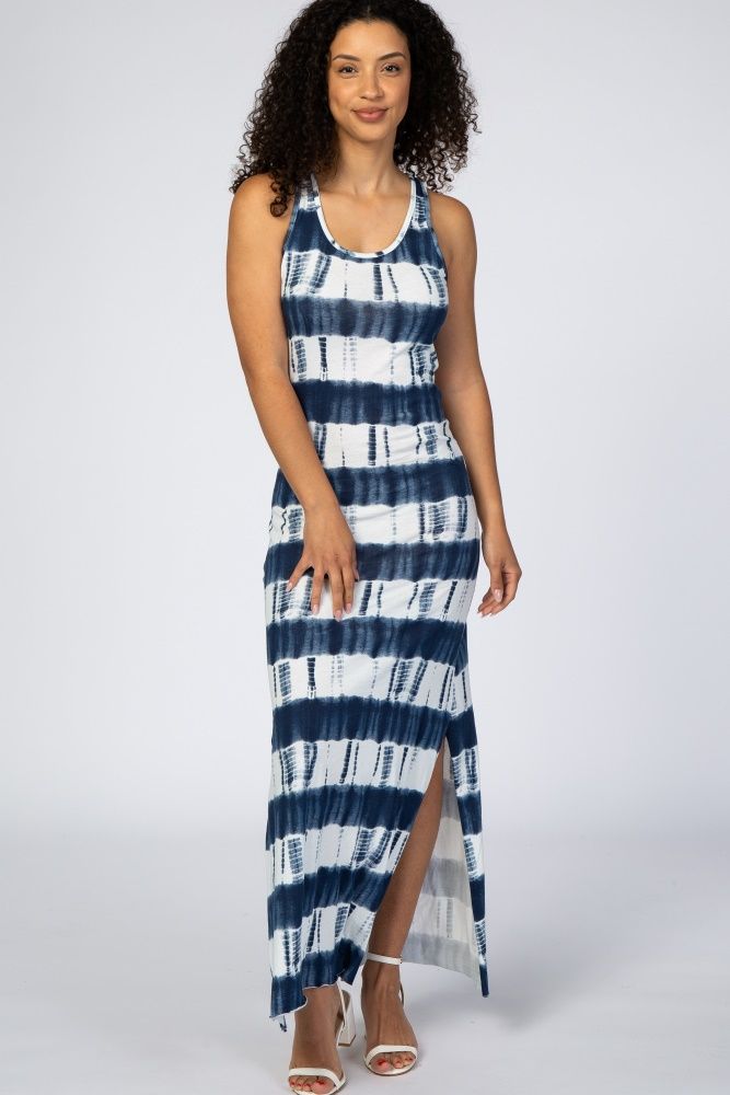 Navy Blue Tie Dye Side Slit Maxi Dress | PinkBlush Maternity