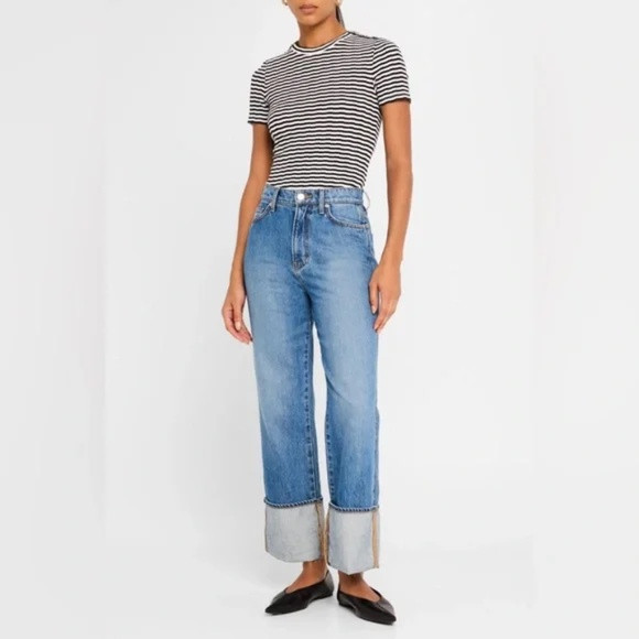 New Veronica Beard Cuffed High Waist Relaxed Straight Leg Jeans  Seaside 25 | Poshmark