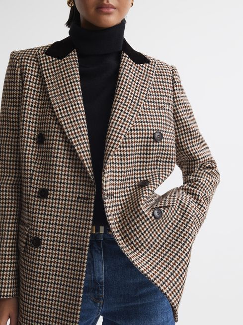 Reiss Multi Cici Wool Dogtooth Double Breasted Blazer | Reiss UK