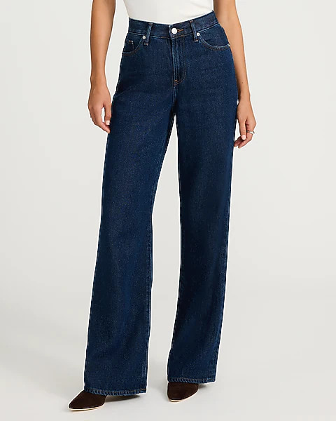 High Waisted Dark Wash Wide Leg Jeans | Express