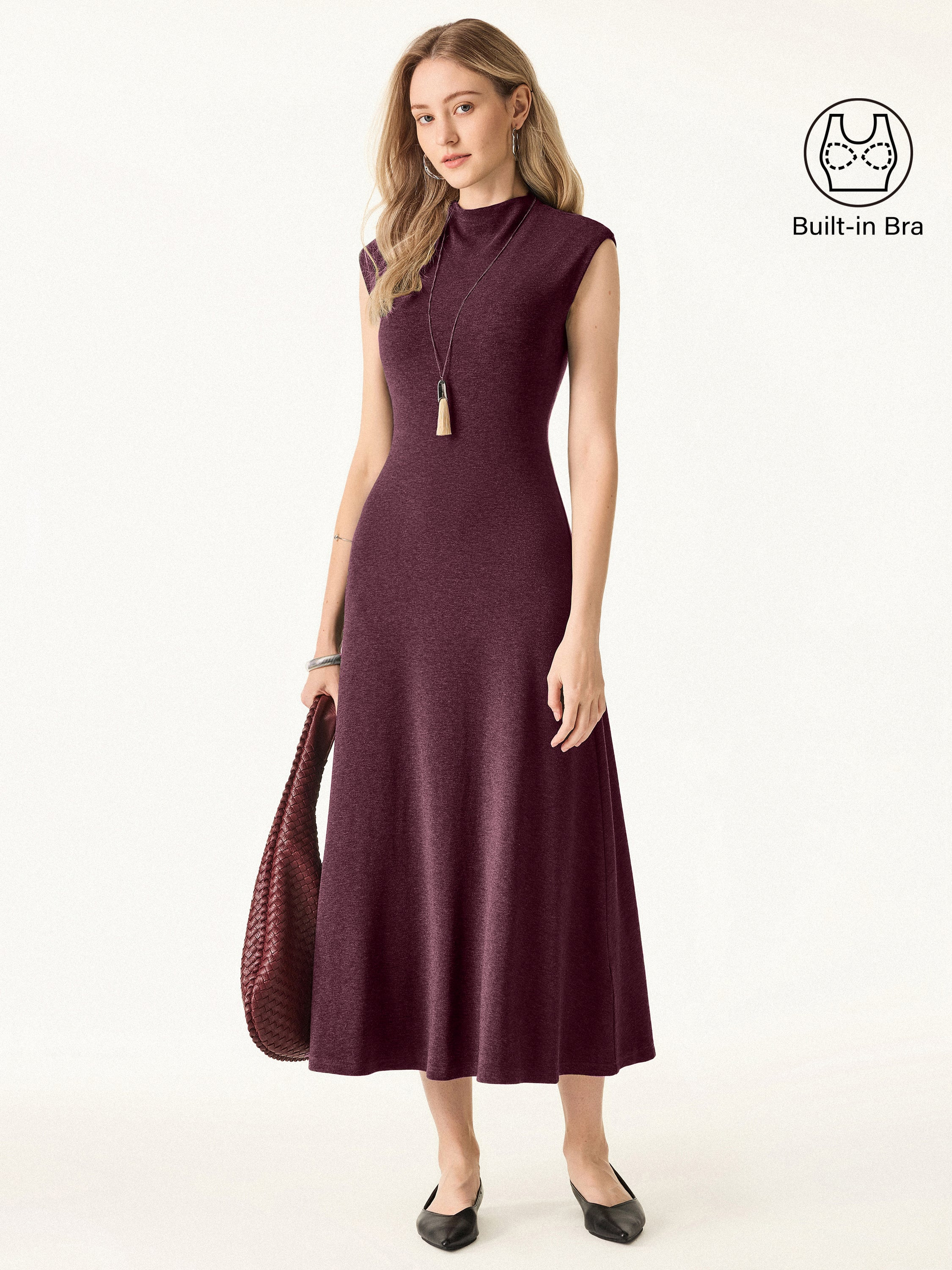 Light Warm Mockneck Wide Shoulder Midi Brami Dress | OGLmove