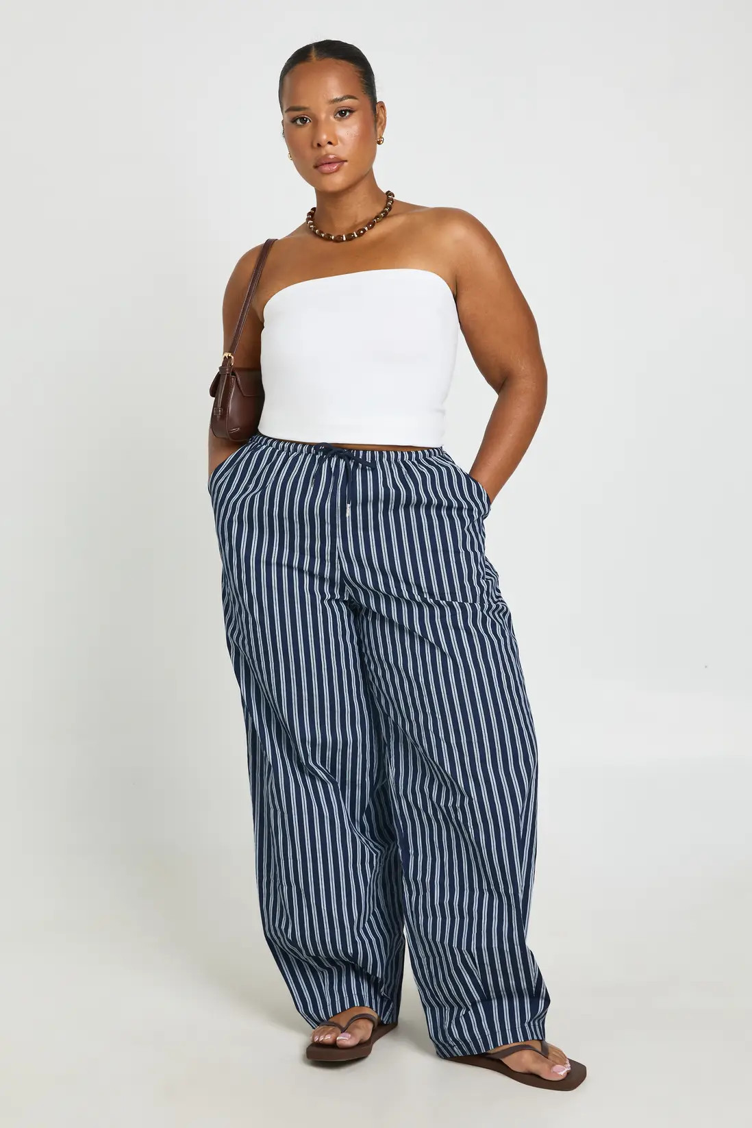 Navy Plus Single Channel Stripe Barrel Trouser | Boohoo USA | boohoo (US & Canada)