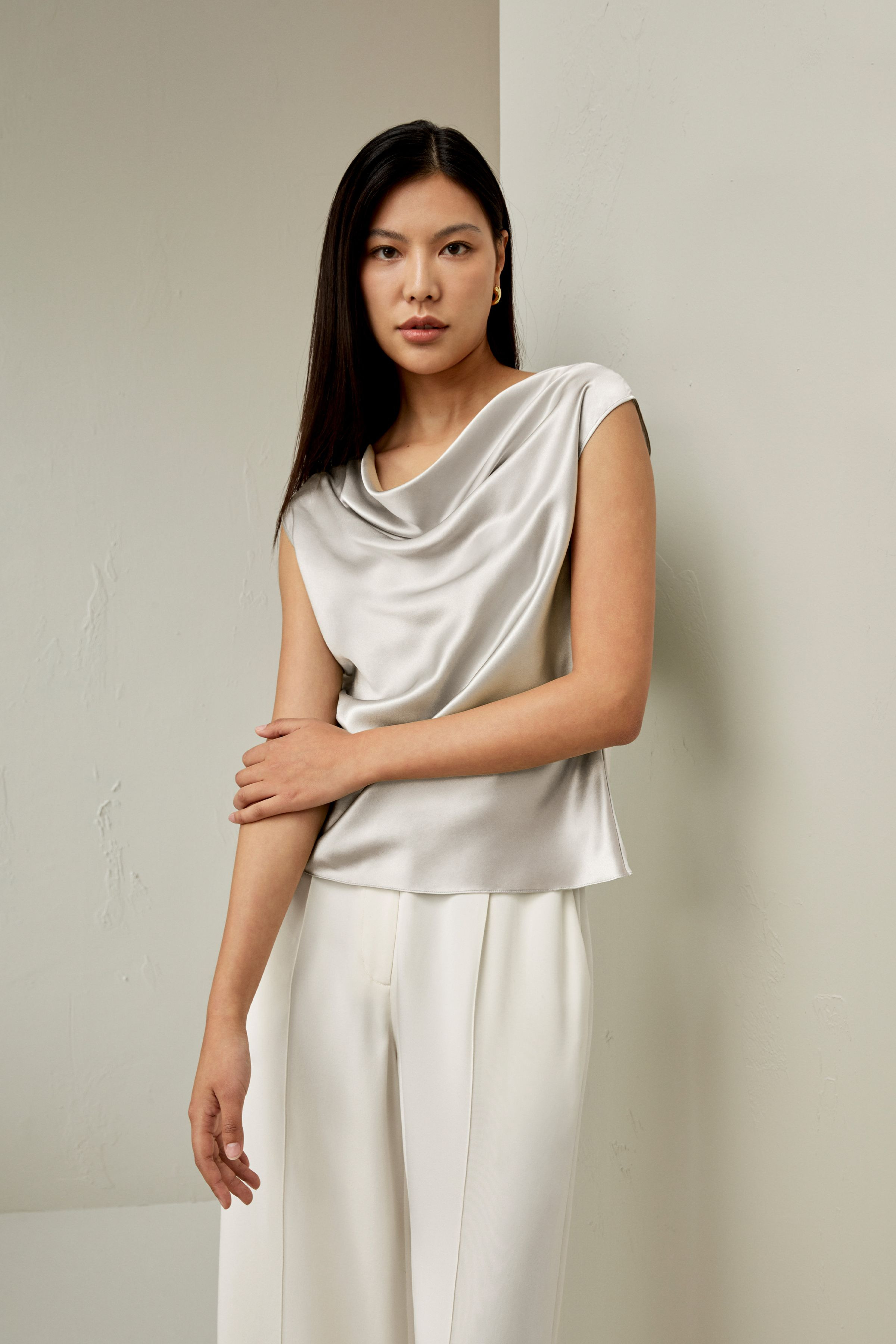 Silk Charmeuse Cowl Neck Top | LILYSILK