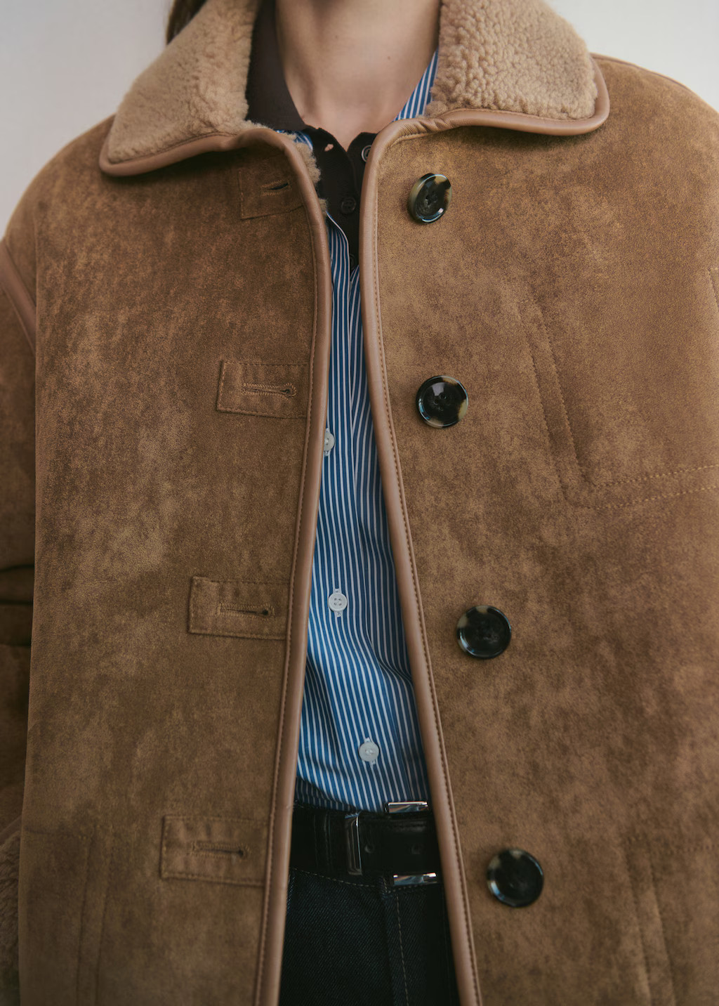 Faux-shearling leather-effect coat | MANGO (UK)