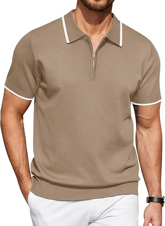 COOFANDY Men's Zipper Polo Shirt Casual Knit Short Sleeve Polo T Shirt Classic Fit Shirts | Amazon (US)