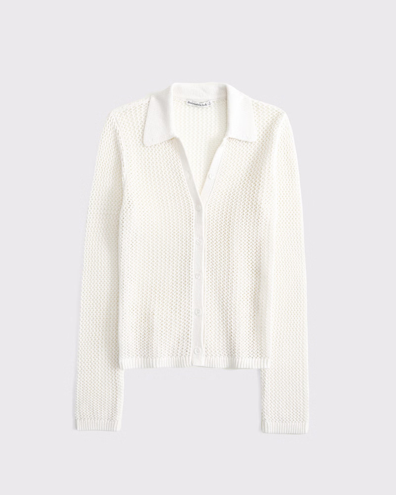 Women's Crochet-Style Collared Button-Through Top | Women's Tops | Abercrombie.com | Abercrombie & Fitch (US)