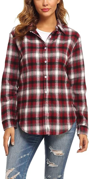 GUANYY Women's Long Sleeve Casual Loose Classic Plaid Button Down Shirt | Amazon (US)
