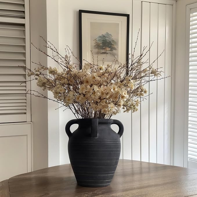Handmade Black Terracotta Vase, 10" Tall with 4 Ears, Wide Mouth Ceramic Vases,Vintage Farmhouse ... | Amazon (US)