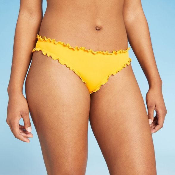 Women's Ruffle Cheeky Bikini Bottom - Shade & Shore™ Curry Yellow | Target