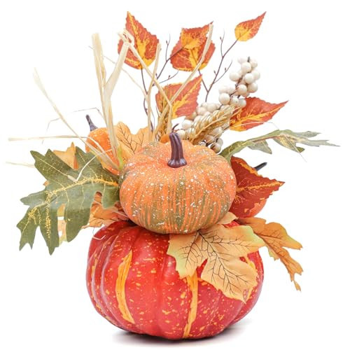 Fall Centerpieces for Tables, Fake Pumpkin Decor for Thanksgiving Table Decorations, Artificial Orange Pumpkins for Decorating Fall Table Centerpieces for Home Decor Harvest Tabletop Kitchen Party | Amazon (US)