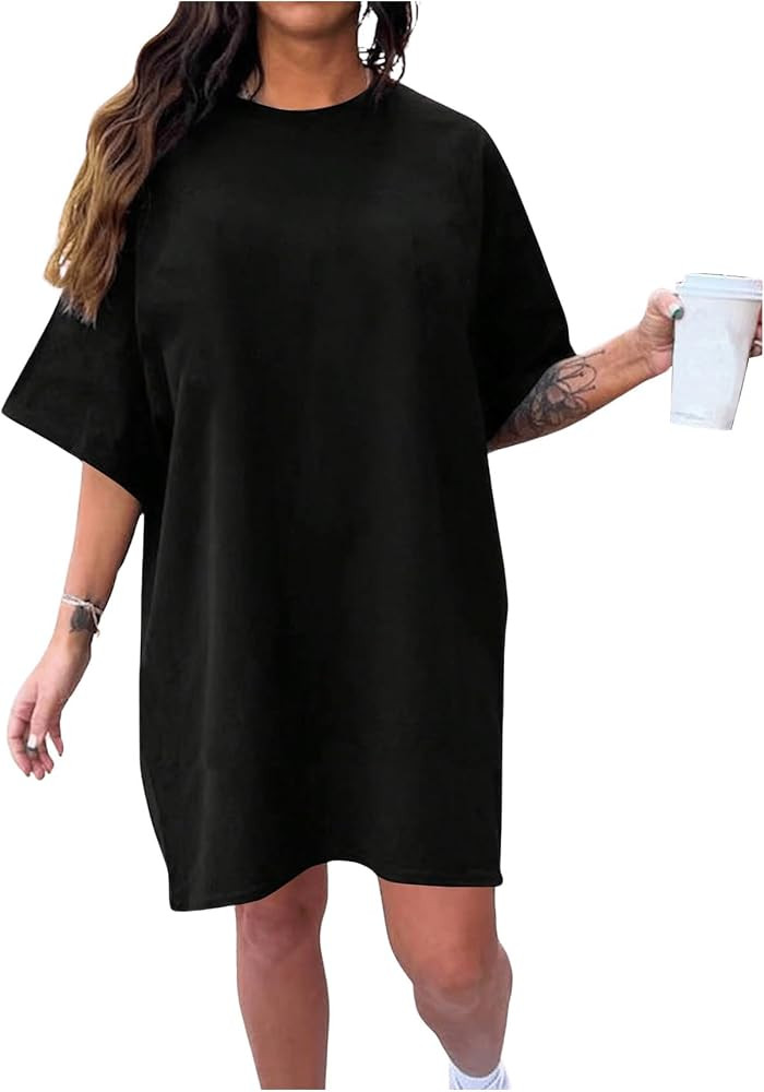 SOLY HUX Women's Plus Size T Shirt Dress Half Sleeve Crewneck Loose Summer Dresses | Amazon (US)