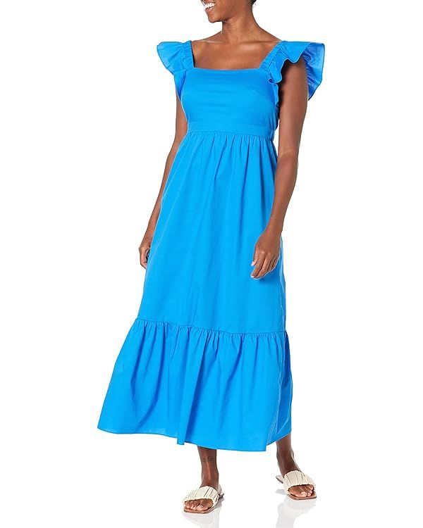 London Times Women's Elastic Ruffle Sleeve Square Neck Maxi Dress Easy Summer Fun Vacation | Amazon (US)