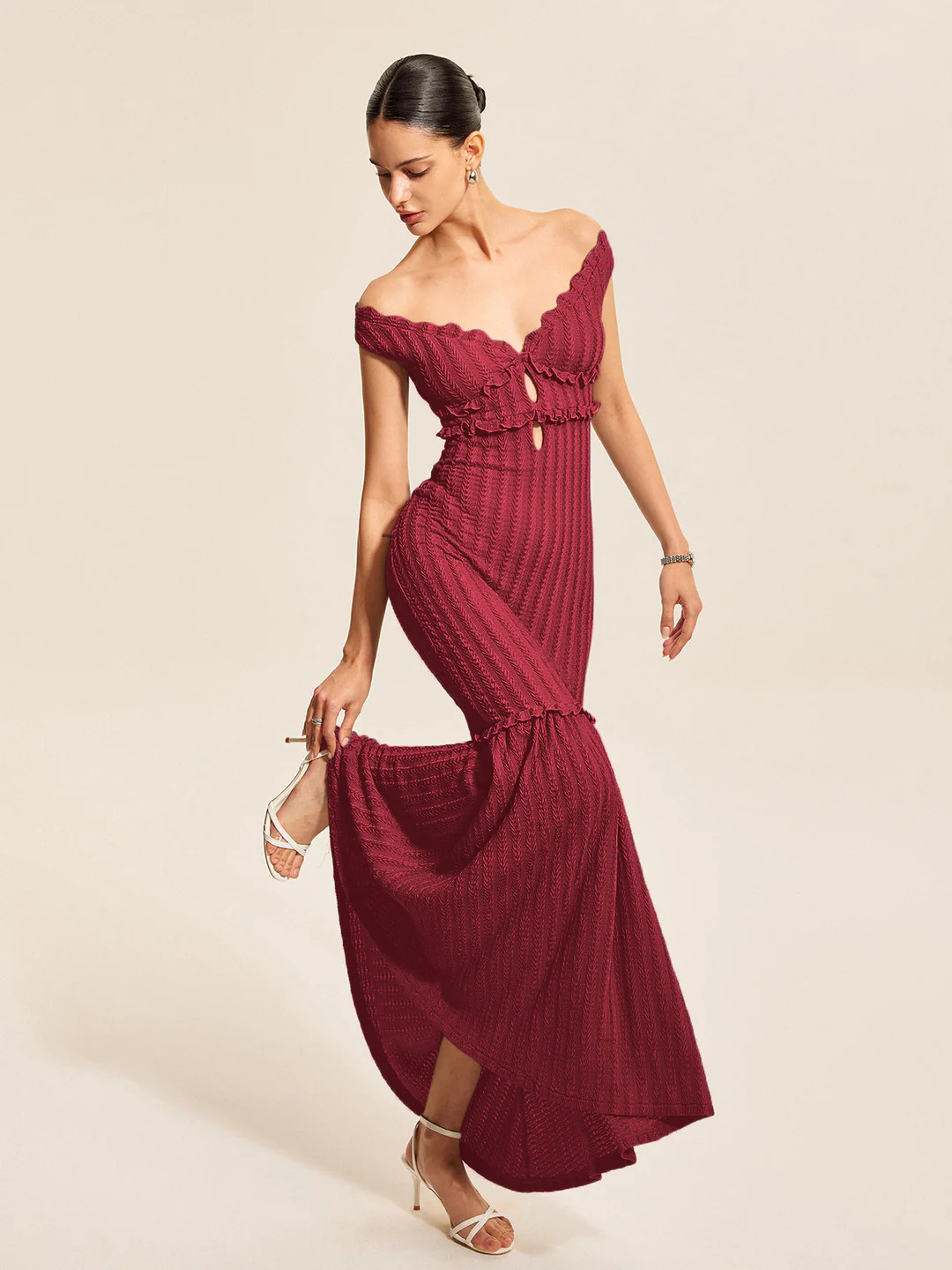 Off-Shoulder Ruffle Detail Dress | Commense